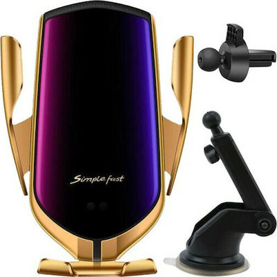 Hurtel Mobile Phone Holder Car with Adjustable Hooks and Wireless Charging Gold