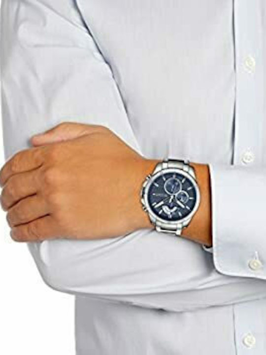 Tommy Hilfiger Decker Ανδρικό Ρολόι 46mm Χρονογράφος Μπαταρίας με Ασημί Ατσάλινο Μπρασελέ
