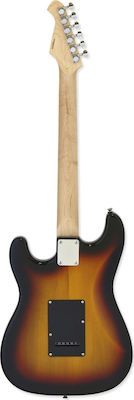 Aria Electric Guitar Pro II STG-003SPL with SSS Pickups Layout, Tremolo, Techwood Fretboard in 3 Tone Sunburst