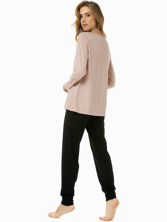 Minerva Winter Damen Pyjama-Set Baumwolle Rosa Nope