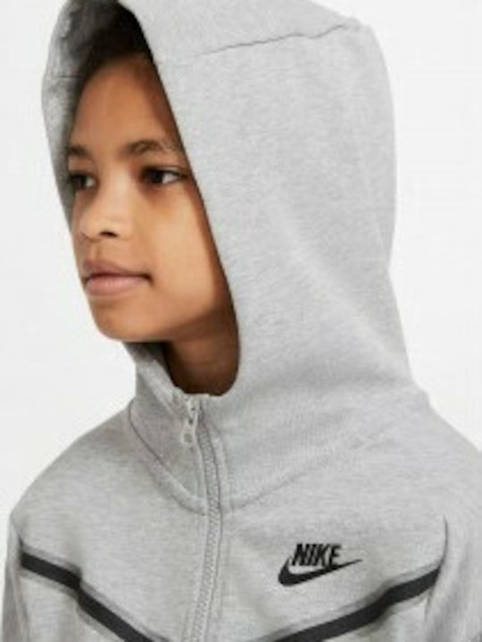 Fleece Kinder-Sweatshirt Strickjacke mit Kapuze und Taschen Grau Sportswear Tech