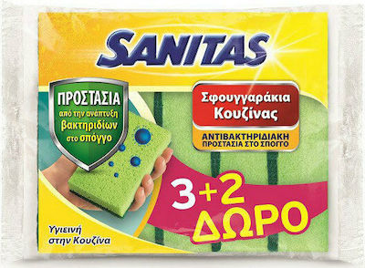 Sanitas Kitchen Sponge for Dishes Green Antibacterial 5pcs