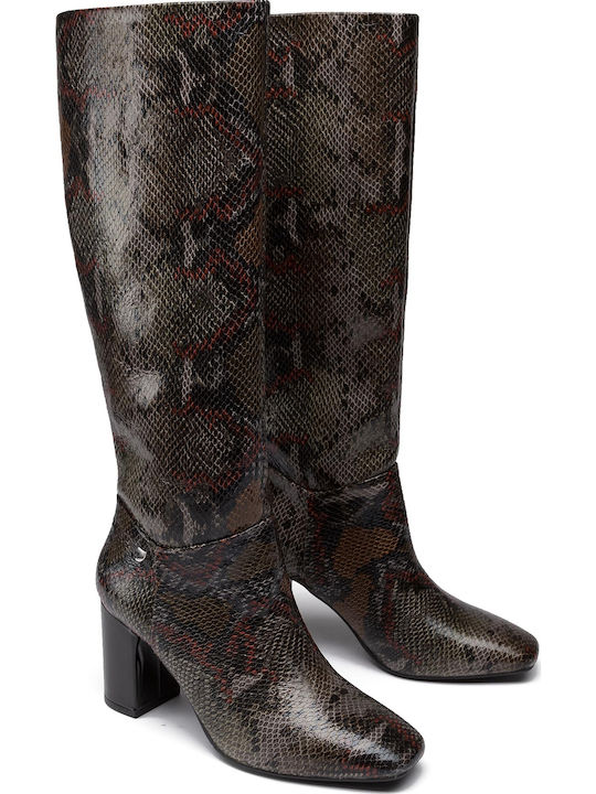 Leather High Heel Women's Boots Gray