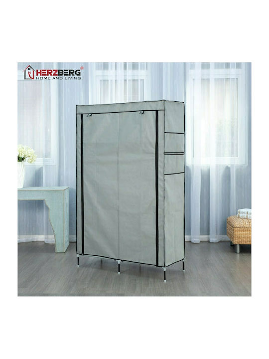 Herzberg Fabric Wardrobe with Zipper and Shelves in Gray Color 108x45x170cm