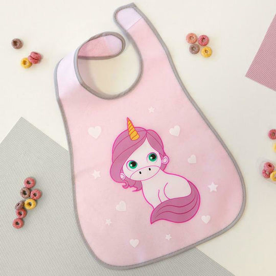 Kiokids Unicorn Waterproof Bib Fabric with Hoop & Loop Fastener & Pocket Pink