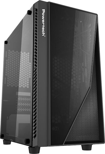 Powertech PT-839 Геймърско бюро Midi Tower Компютърна кутия със страничен прозорец Черен