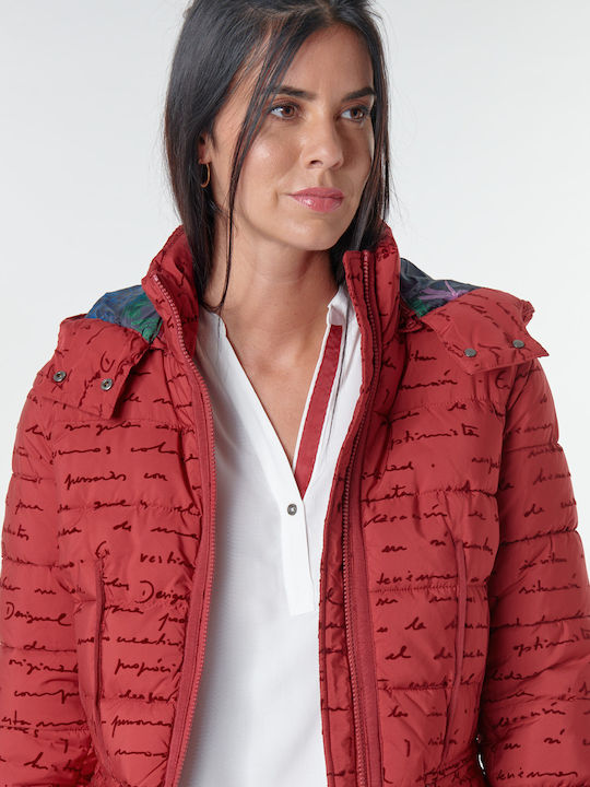 Natasha Women's Short Puffer Jacket for Winter with Hood Red