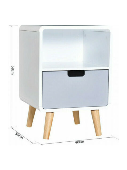 Wooden Bedside Table White 40x38x58cm