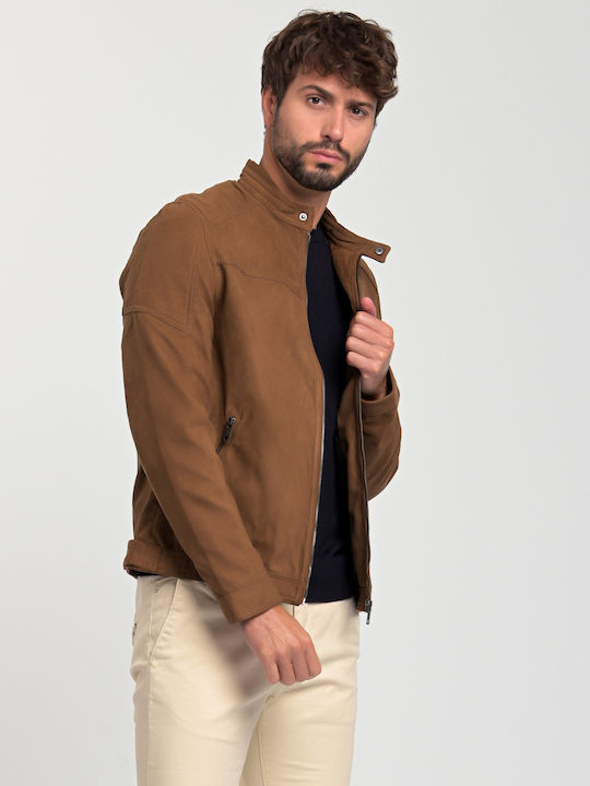 Jacket from Synthetic Leather Biker Cognac/Fake Suede