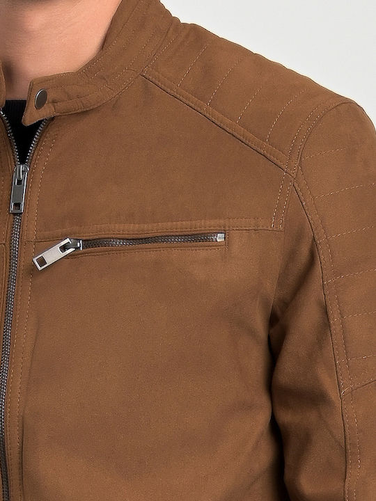 Jacket from Synthetic Leather Biker Cognac/Fake Suede