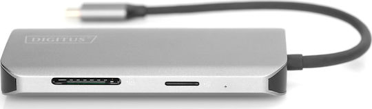Digitus USB-C Docking Station mit HDMI 4K PD Ethernet und Verbindung 2 Monitore Silber (DA-70884)