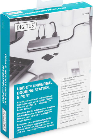 Digitus USB-C Docking Station mit HDMI 4K PD Ethernet und Verbindung 2 Monitore Silber (DA-70884)