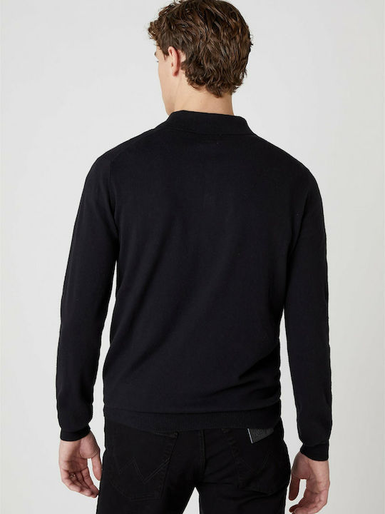 Wrangler Men's Long Sleeve Sweater Polo Black