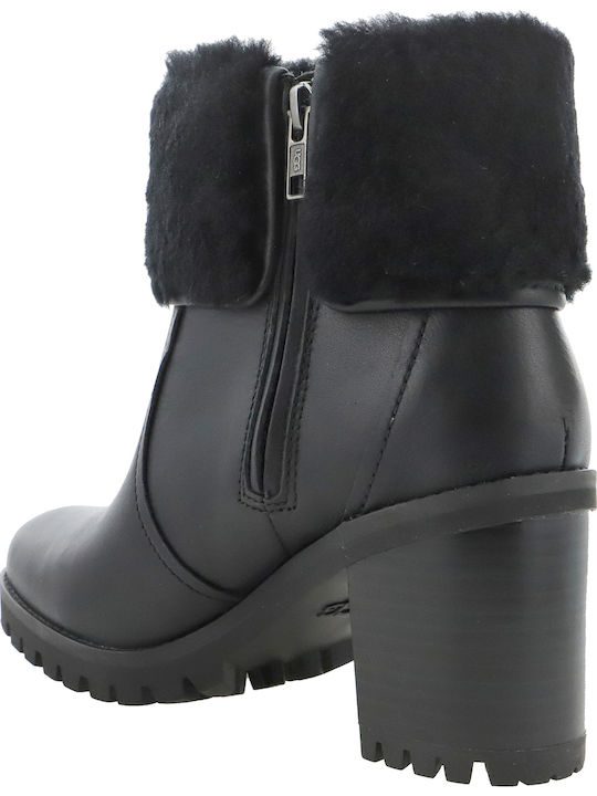 Elisiana Leather Women's Ankle Boots with High Heel & Fur Black