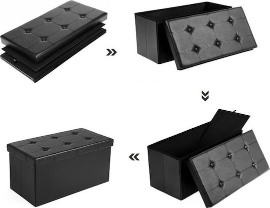 Bench Stool With Storage Space Upholstered In Black Artificial Leather 76x38x38cm