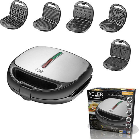 Adler Sandwich Maker with Removable Plates for for 2 Sandwiches Sandwiches 1200W Inox