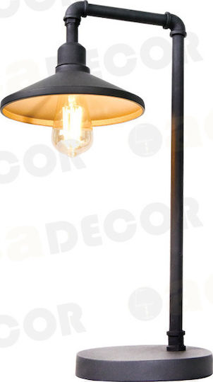 Aca Pipe Metal Table Lamp for Socket E27 with Black Shade and Base