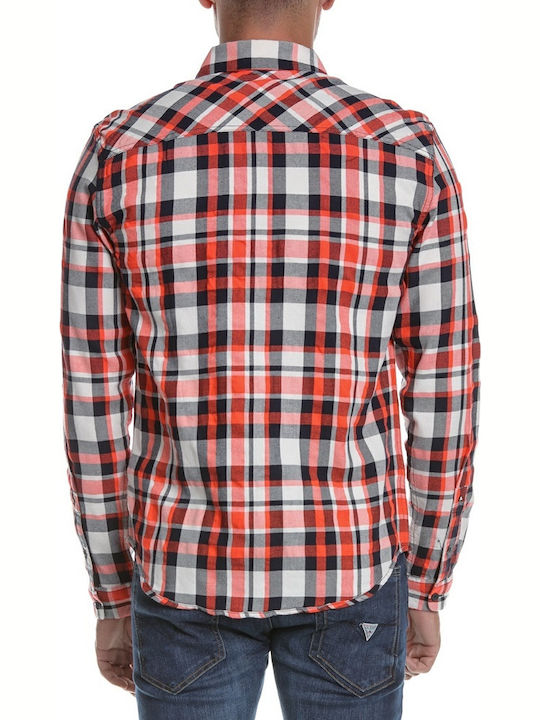 Scotch & Soda Men's Shirt Long Sleeve Cotton Checked Red