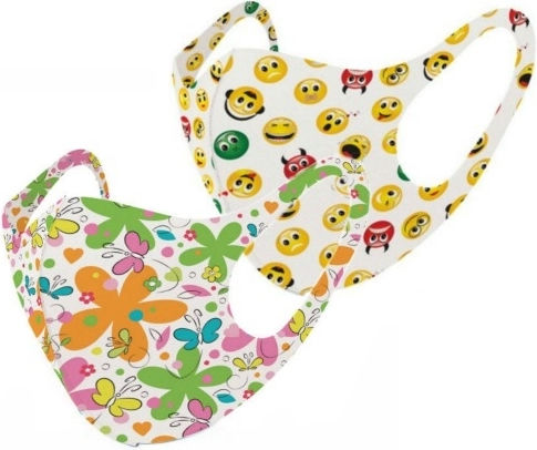Tili Fashion Face Mask Μάσκα Προστασίας Υφασμάτινη για Παιδιά Butterfly & Emoji 648411 2τμχ