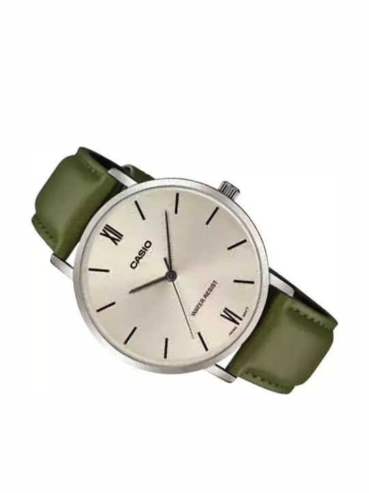 Casio Dress Men's Watch 40mm Battery with Green Leather Strap MTP-VT01L-3B  | Skroutz.mt
