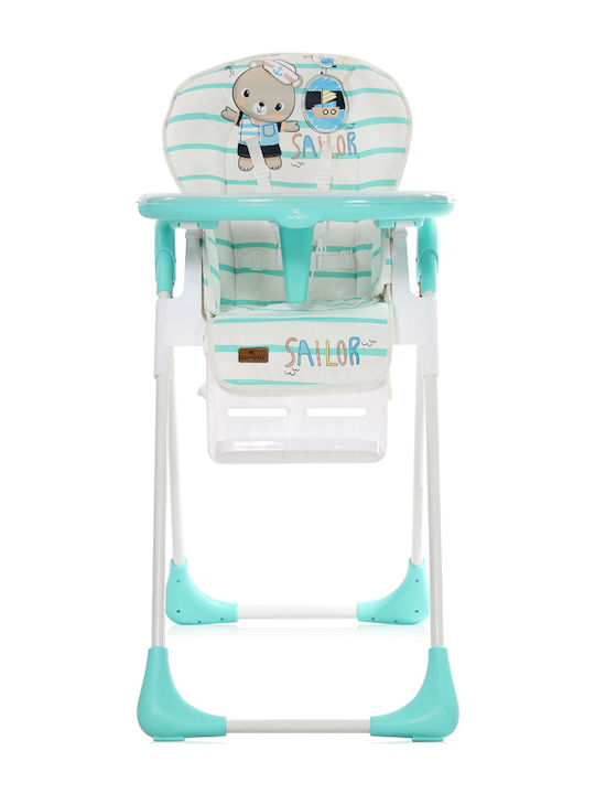 Lorelli Cryspi Foldable Baby Highchair with Metal Frame & Leather Seat Aquamarine Sailor