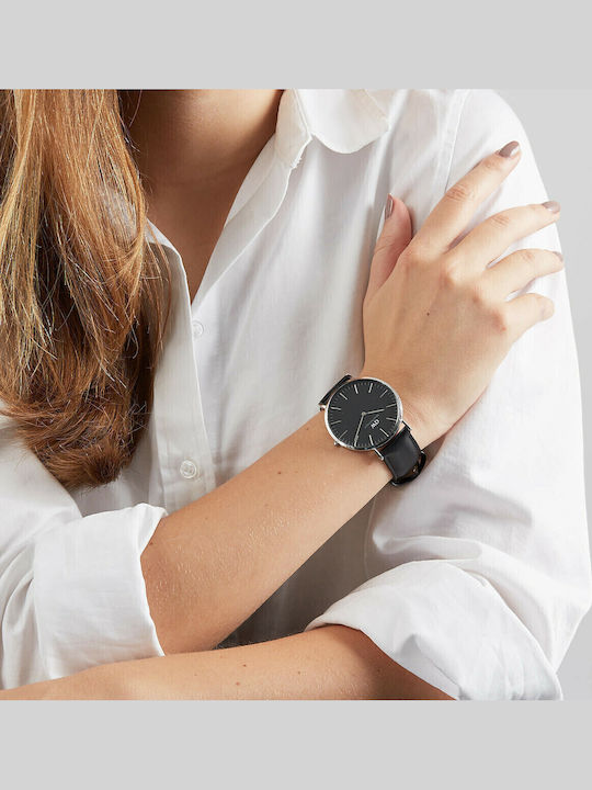 Daniel Wellington Sheffield Ανδρικό Ρολόι 40mm Μπαταρίας με Μαύρο Δερμάτινο Λουράκι