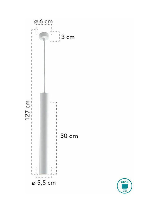 Fan Europe Fluke-S30 BCO Hängelampe Weiß mit Fassung GU10 30x200cm.