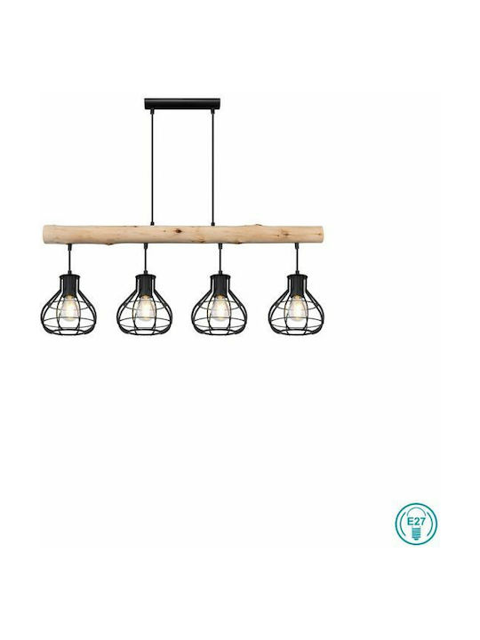 Globo Lighting Clastra Vintage Κρεμαστό Φωτιστικό Πολύφωτο Ράγα για 4 Λαμπτήρες E27 σε Μαύρο Χρώμα