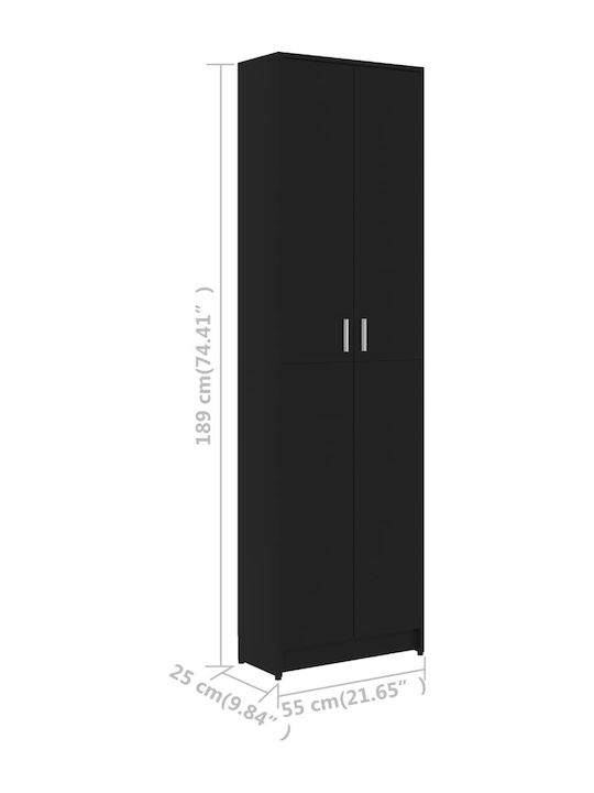 Double Door Wardrobe Black 55x25x189cm