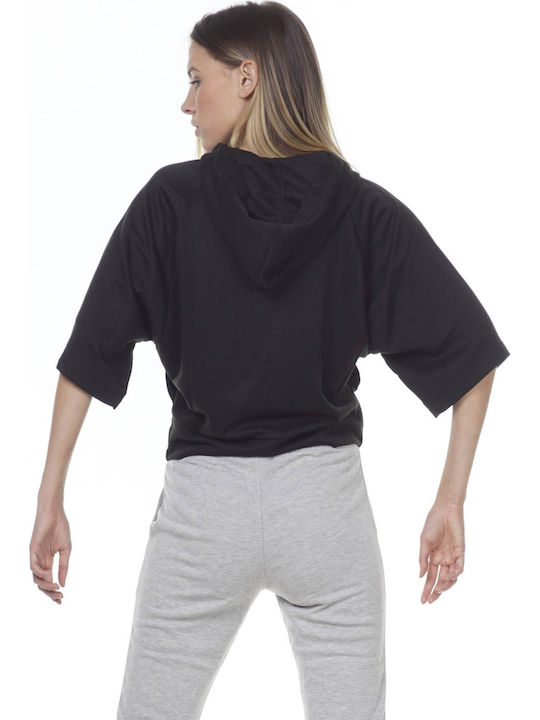Body Action Γυναικεία Φούτερ Ζακέτα με Κουκούλα σε Μαύρο χρώμα