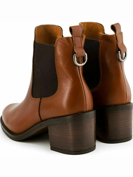 Leather Women's Chelsea Boots with Medium Heel Tabac Brown