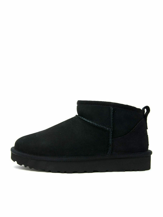 Classic Ultra Mini Suede Women's Ankle Boots with Fur Black