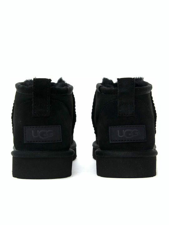 Classic Ultra Mini Suede Women's Ankle Boots with Fur Black