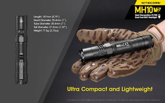 NiteCore Επαναφορτιζόμενος Φακός LED IP68 με Μέγιστη Φωτεινότητα 1200lm MH10V2