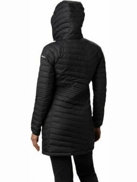 Columbia Powder Lite Mid Women's Long Puffer Jacket Waterproof for Winter with Hood Black