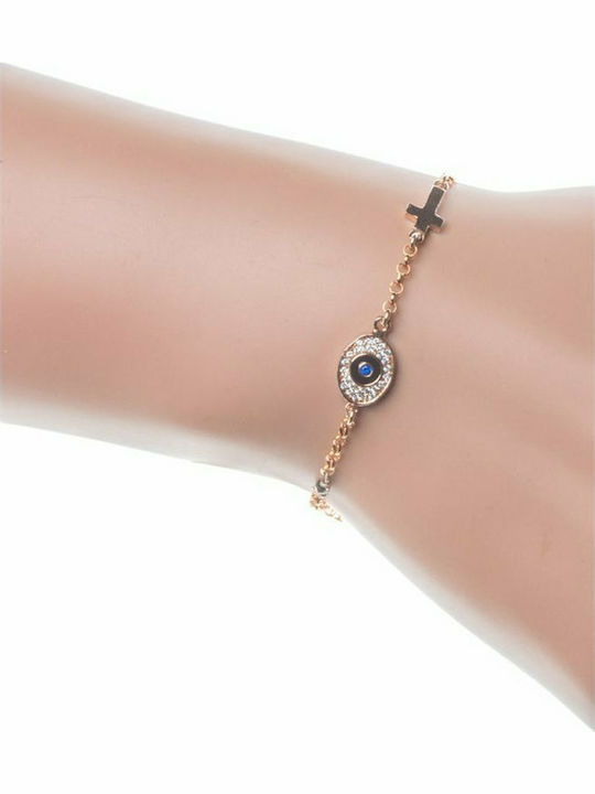 Distinctive gold plated silver bracelet with eye and cross