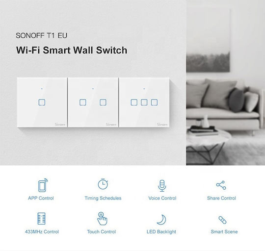 Sonoff TX T1 Recessed Touch Wall Switch Wi-Fi Lighting Triple with Frame White