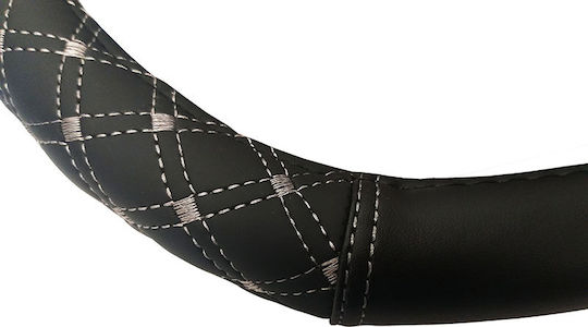 Feral Car Steering Wheel Cover Sport Driving D-Shape Medium with Diameter 38cm made of Leatherette Black with Gray Stitching