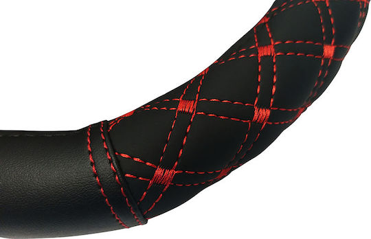 Feral Husă Volan Auto Sport Driving D-Shape Medium cu Diametru 38cm din Piele ecologică Negru cu Cusătură Roșie
