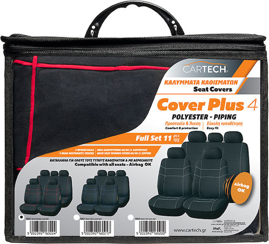 Cartech Set Huse Auto 11buc Poliester Cover Plus 4 Roșu / Negru