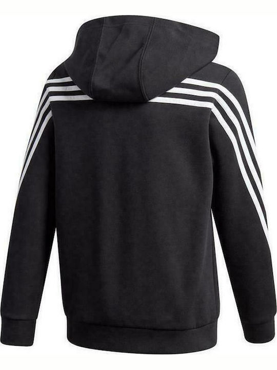 Adidas Αθλητική Παιδική Ζακέτα Φούτερ με Κουκούλα για Αγόρι Μαύρη 3-Stripes
