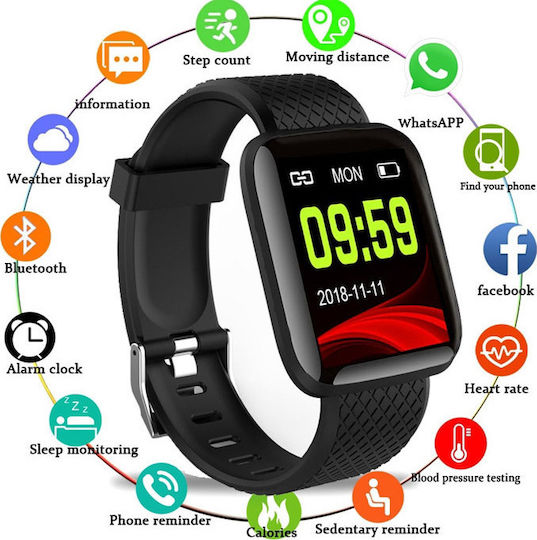 M116 Smartwatch with Heart Rate Monitor (Black)