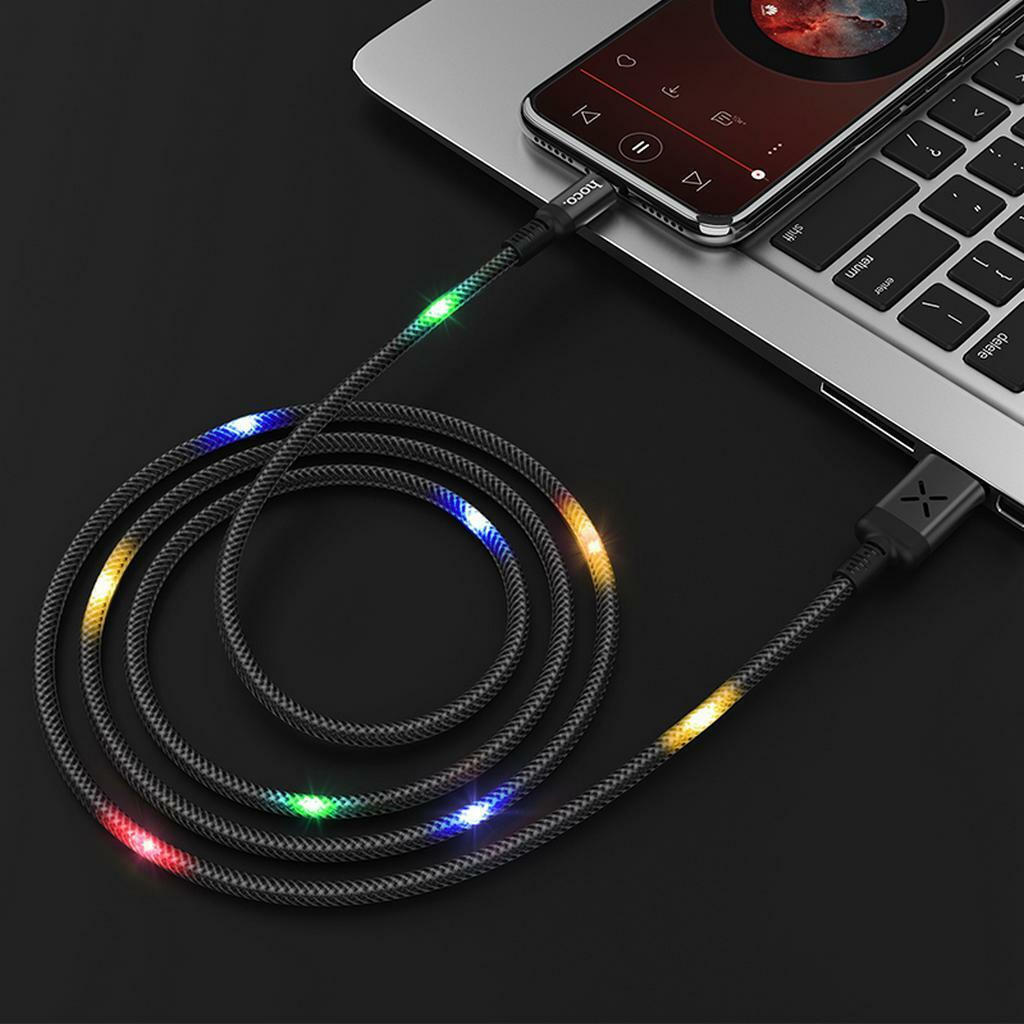 Hoco Braided / LED USB 2.0 Cable USBC male USBA male Μαύρο 1.2m