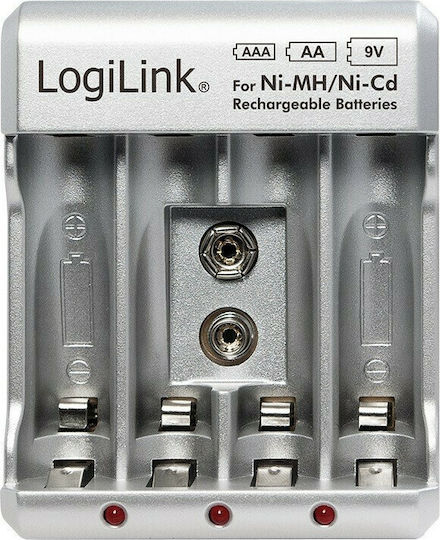 LogiLink Încărcător 4 Baterii Ni-Cd/Ni-MH Dimensiune AA/AAA/9V în culoarea Alb