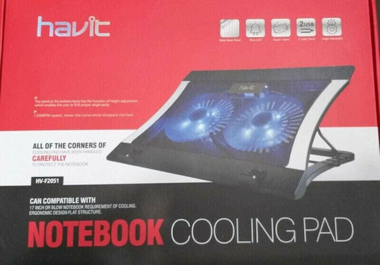 Havit F2051 Cooling Pad για Laptop έως 17" με 2 Ανεμιστήρες και Φωτισμό