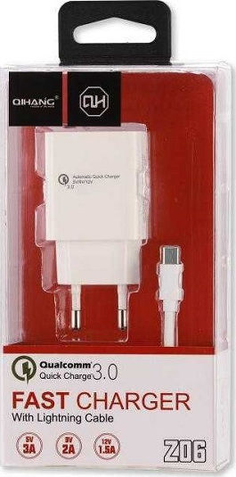 QIHANG Φορτιστής με Θύρα USB-A και Καλώδιο micro USB Quick Charge 3.0 Λευκός (Z06)