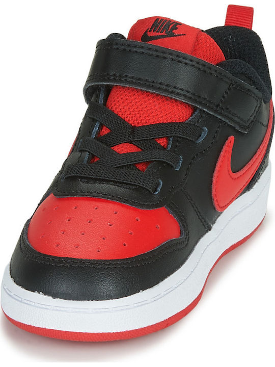 Court Borough Low 2 Kids Sports Shoes with Hoop & Loop Closure Black White University Red