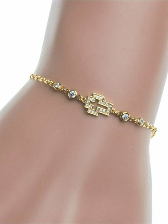 Gold plated silver bracelet with cross and cubic zirconia stones