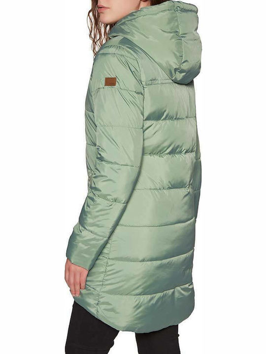 Roxy Southern Nights Women's Long Puffer Jacket for Winter with Hood Green