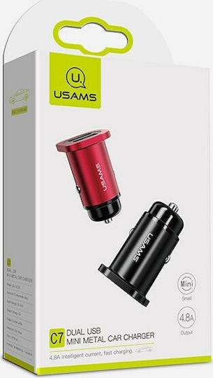 Usams Зарядно за кола 4.8Спецификация с Портове: 2xUSB Черен Цвят
